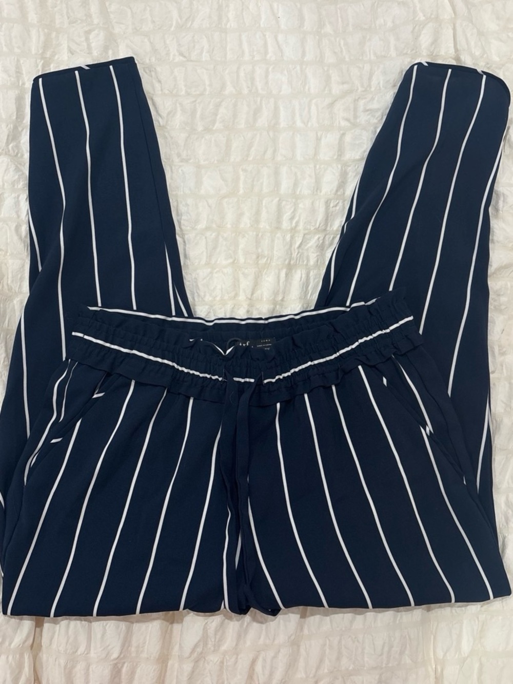 Women’s Navy Vertical Stripe Pull-On Pants